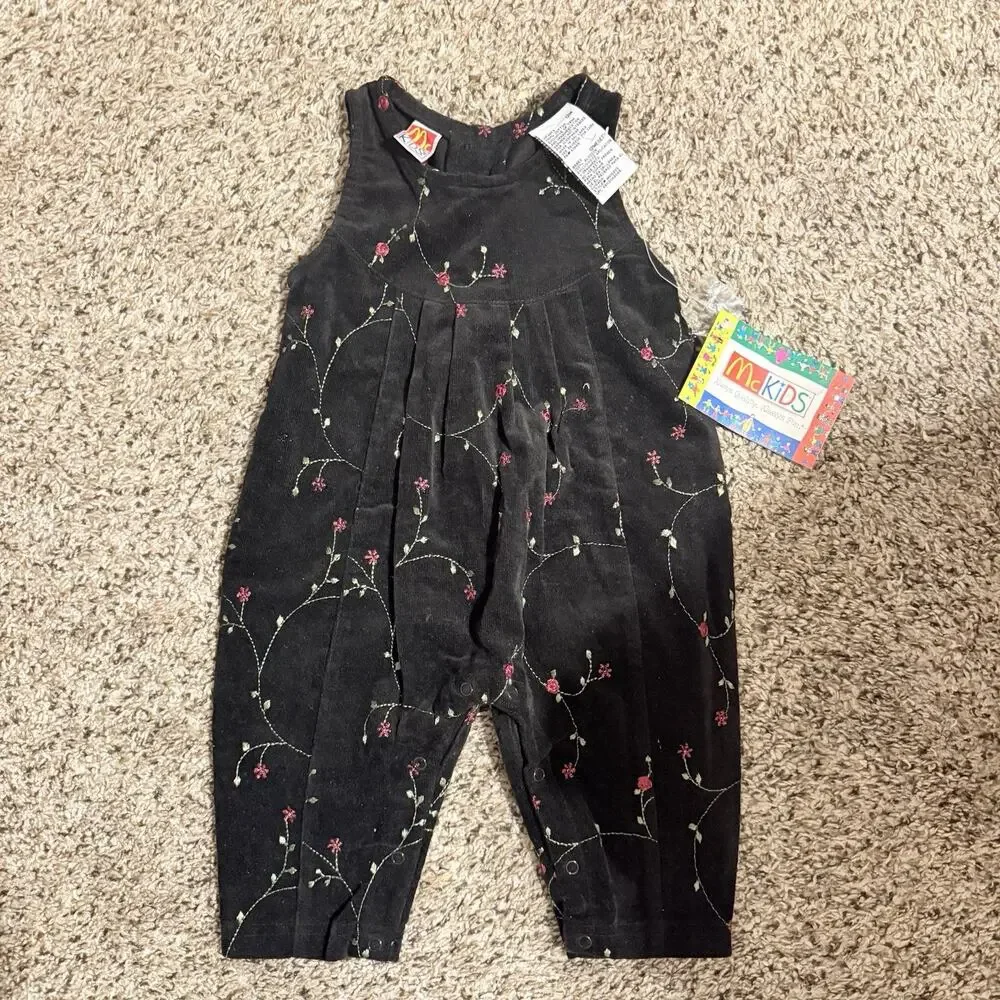Vintage 1980s McKid Black Jumpsuit With Floral Embroidered New With Tags 12M